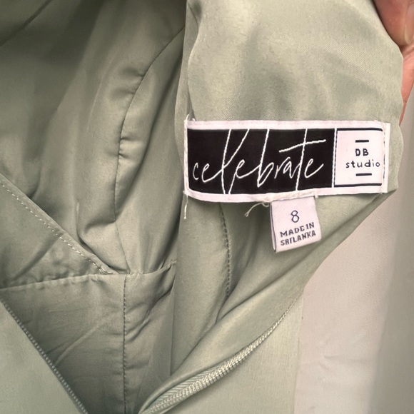 David’s Bridal Dusty Sage Long Chiffon Surplice Tank Dress - Picture 4 of 9